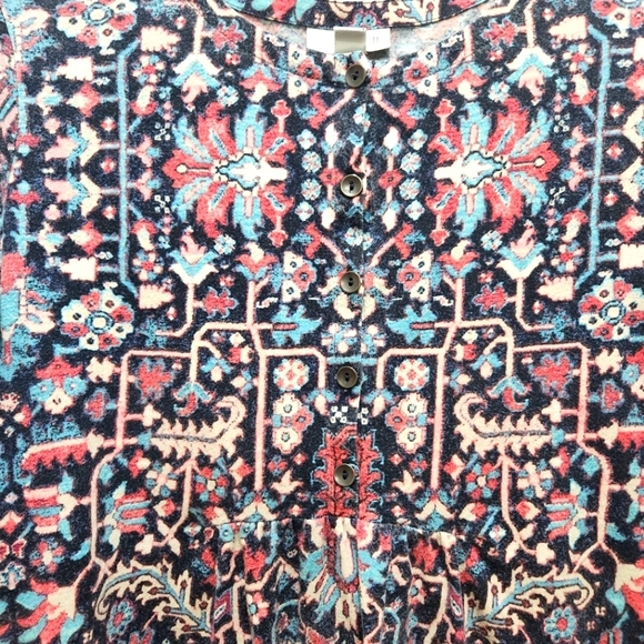 J. Jill Henley Style Popover Babydoll Hem Top Size S Petite Abstract Geo Floral - Picture 5 of 6